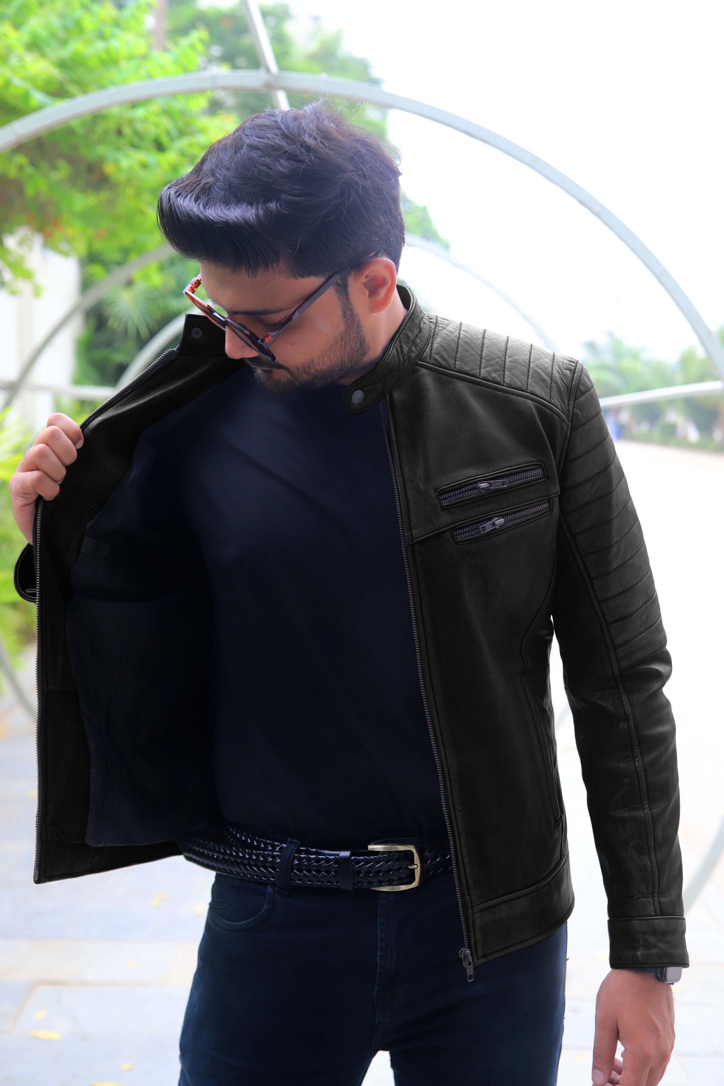 KAMOKE JACKET Men's Distressed Biker Leather Jacket, Vintage Motorcycle Jacket For Men- Vintage Black lite