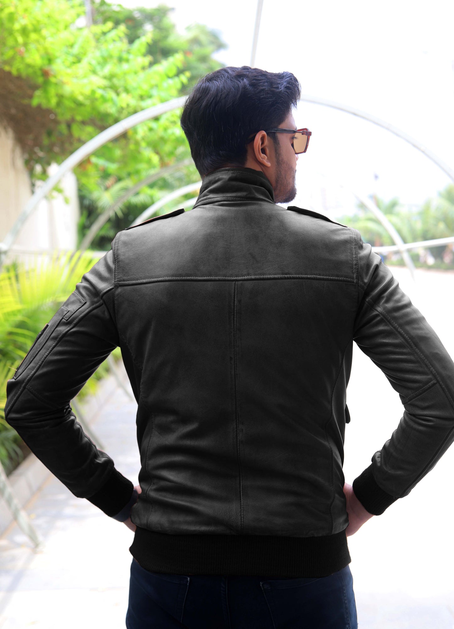 JHELUM JACKET Men's A2 Aviator Bomber Leather Jacket For, Men's Leather Jacket- Black