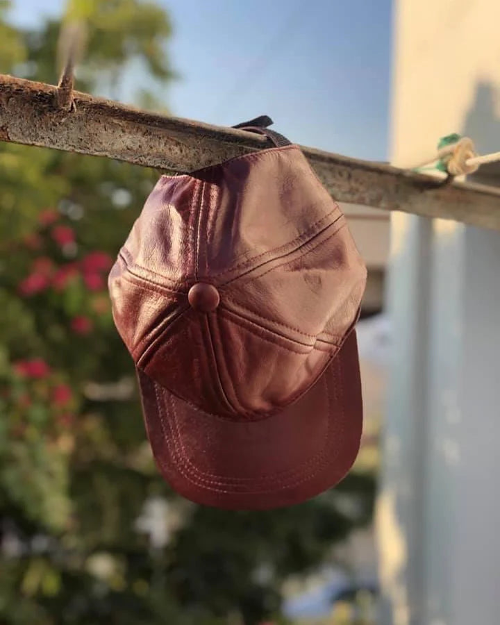 KARACHI CAP Genuine Sheep Leather Cap Crafted From Full Grain Sheep Leather DARK BROWN