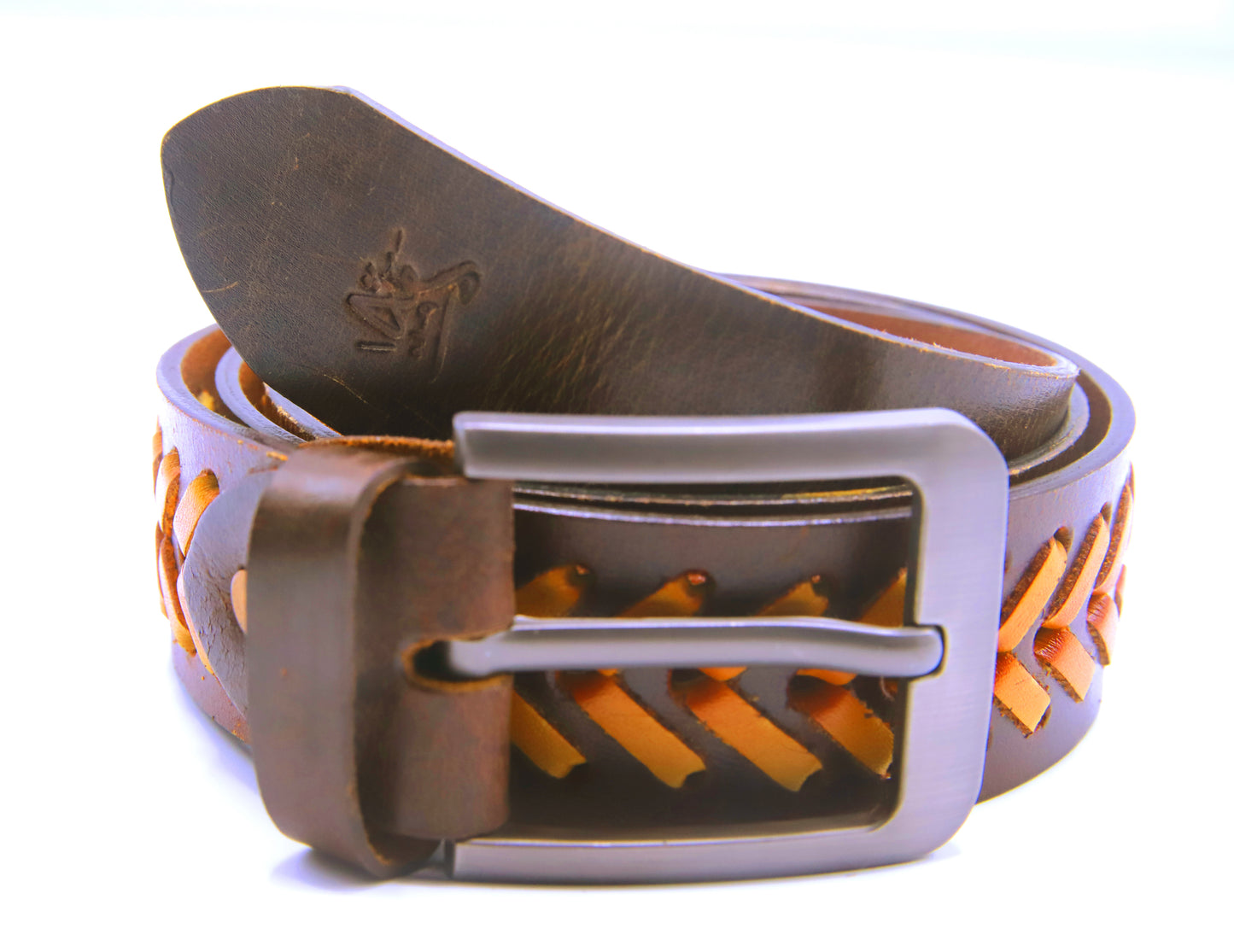 PAKISTAN BELT PRO Elegant Genuine Leather Braided Bel - Brown/Tan