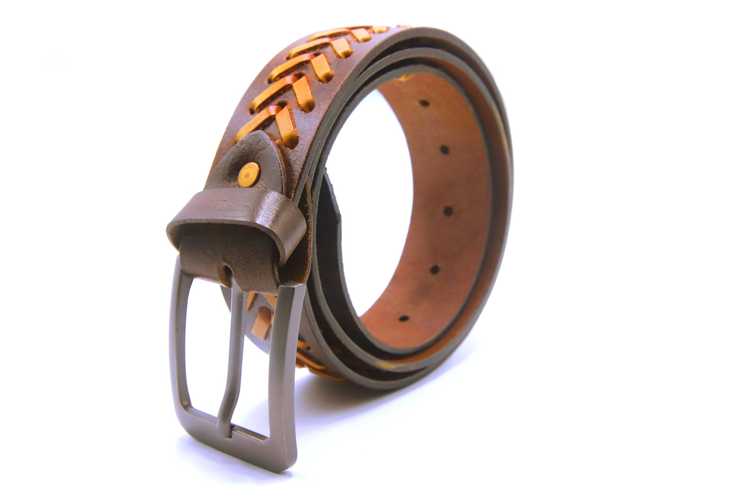 PAKISTAN BELT PRO Elegant Genuine Leather Braided Bel - Brown/Tan