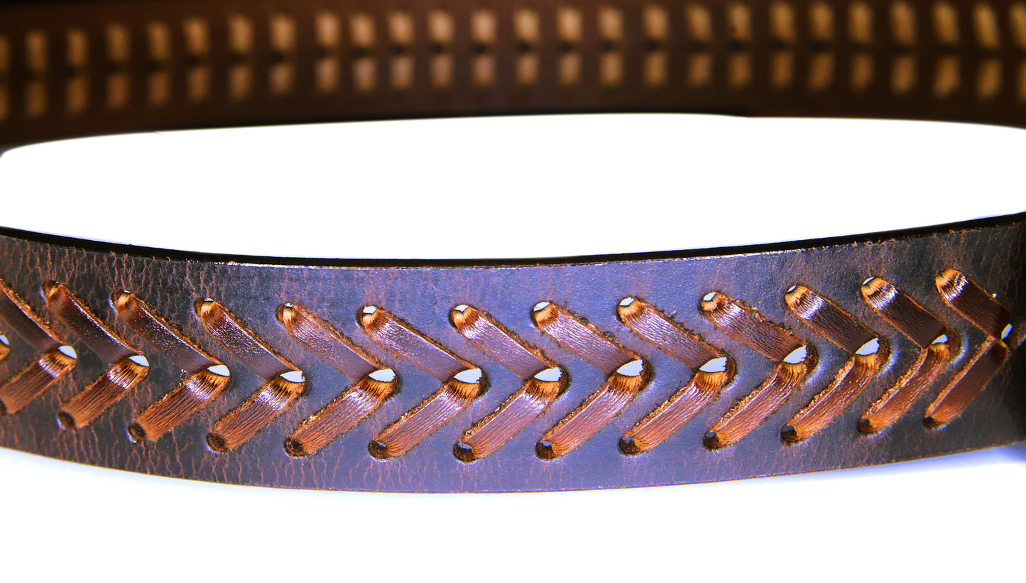 PAKISTAN BELT PRO Elegant Genuine Leather Braided Belt - Brown/Brown