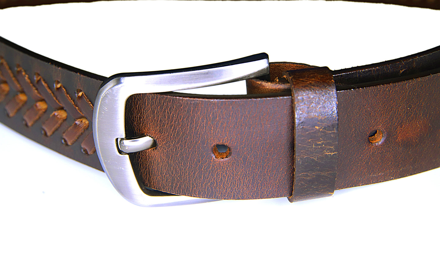 PAKISTAN BELT PRO Elegant Genuine Leather Braided Belt - Brown/Brown
