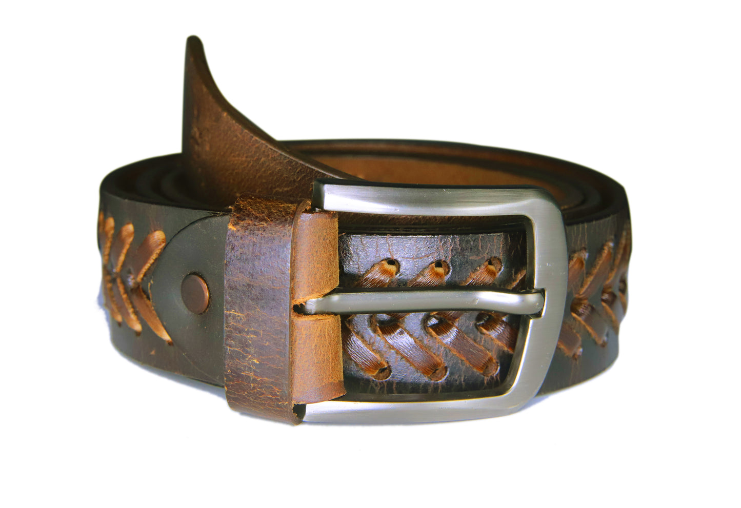 PAKISTAN BELT PRO Elegant Genuine Leather Braided Belt - Brown/Brown