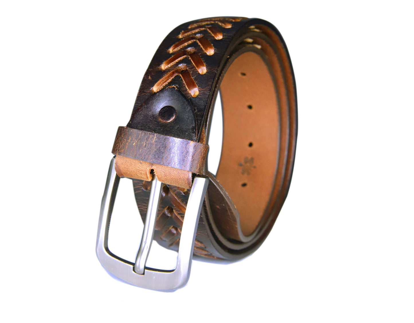 PAKISTAN BELT PRO Elegant Genuine Leather Braided Belt - Brown/Brown
