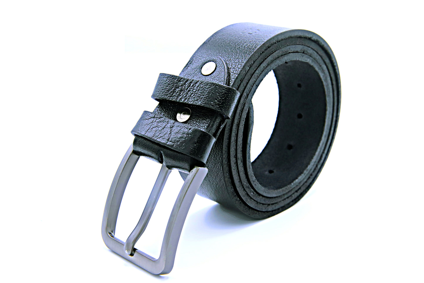 DUNYAPUR BELT Genuine Natural Milled Leather Belt in One Piece - Jet Black