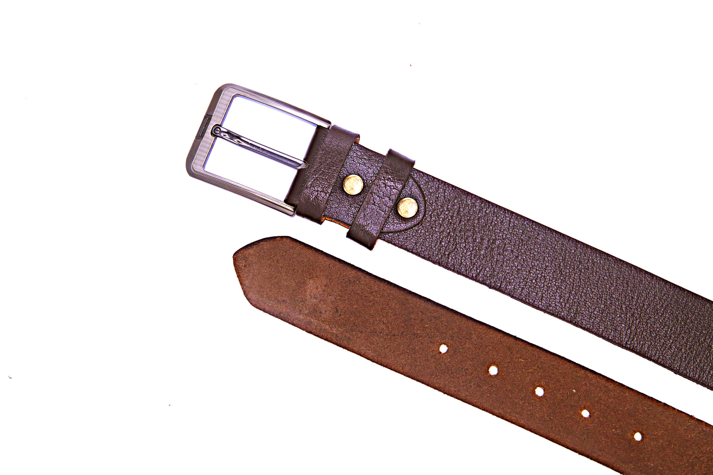 QUETTA BELT Genuine Natural Milled Leather Belt in One Piece - Brown