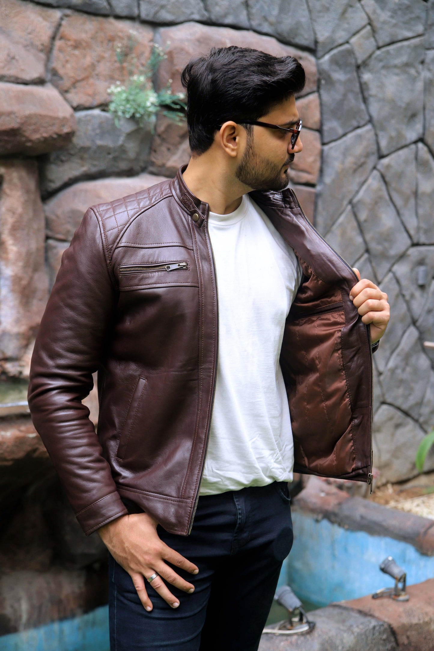 SAHIWAL JACKET Men's Brown Leather Jacket For Men, Diamond Style Biker Jacket For Men