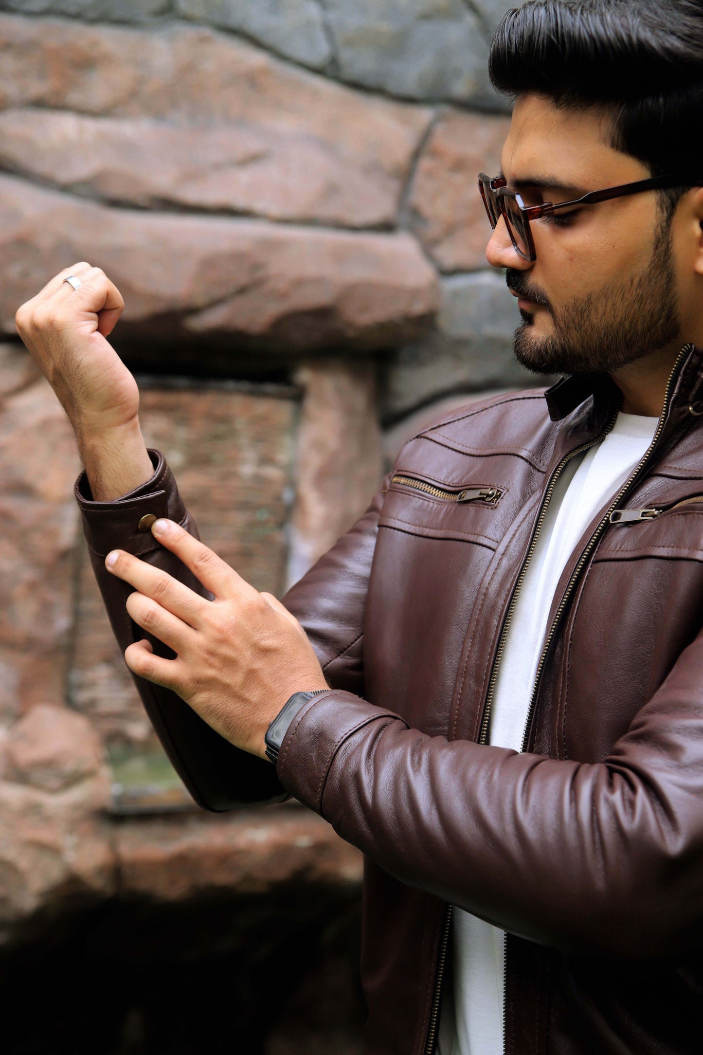 SAHIWAL JACKET Men's Brown Leather Jacket For Men, Diamond Style Biker Jacket For Men