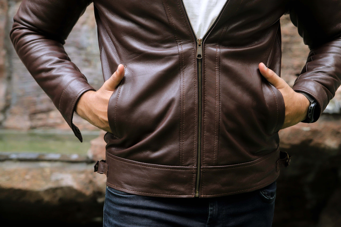 SAHIWAL JACKET Men's Brown Leather Jacket For Men, Diamond Style Biker Jacket For Men