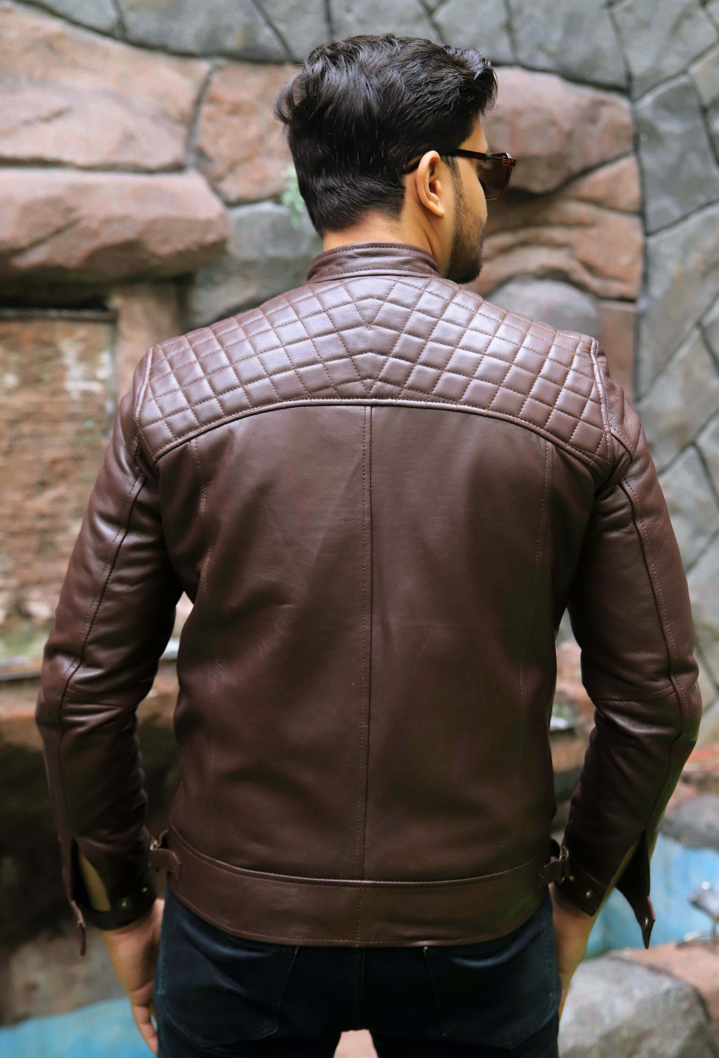 SAHIWAL JACKET Men's Brown Leather Jacket For Men, Diamond Style Biker Jacket For Men