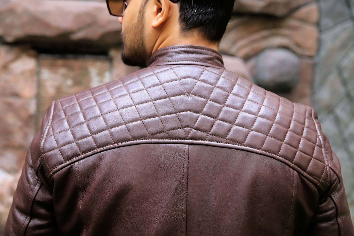 SAHIWAL JACKET Men's Brown Leather Jacket For Men, Diamond Style Biker Jacket For Men