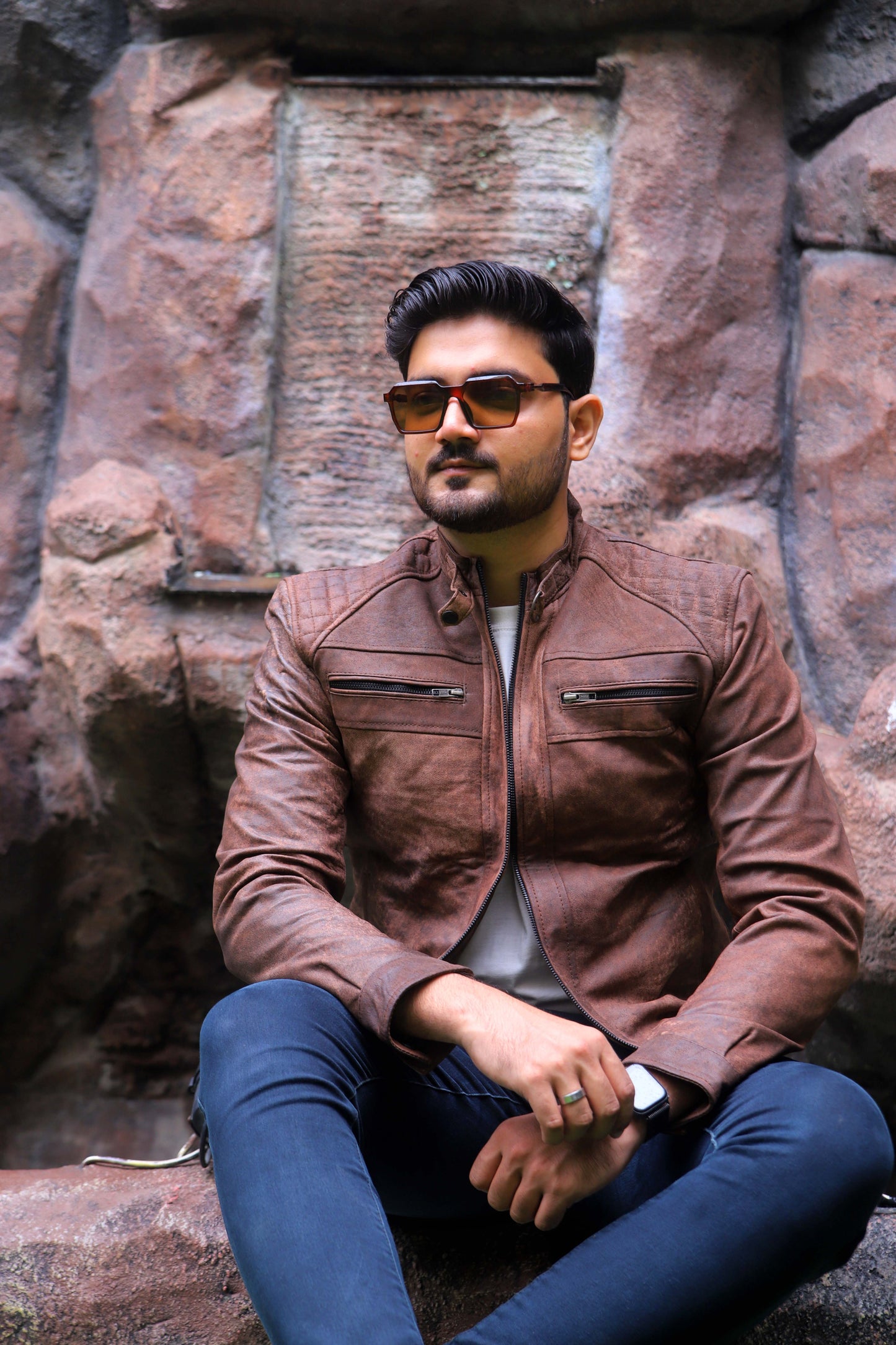 RAHIM YAR KHAN JACKET Men's Leather Jacket, Diamond Style Leather Jacket For Men, Biker Leather Jacket For Men- Distressed Brown
