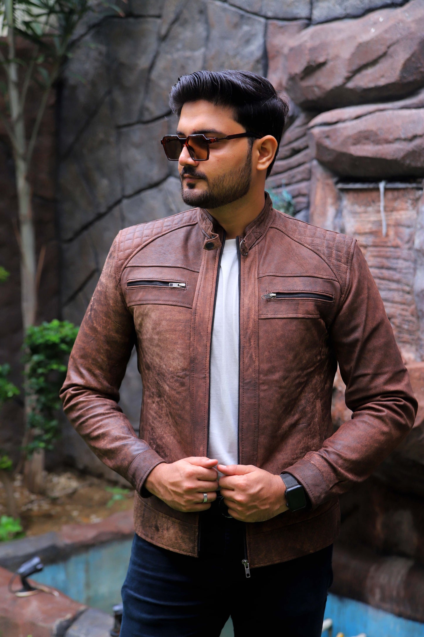 RAHIM YAR KHAN JACKET Men's Leather Jacket, Diamond Style Leather Jacket For Men, Biker Leather Jacket For Men- Distressed Brown