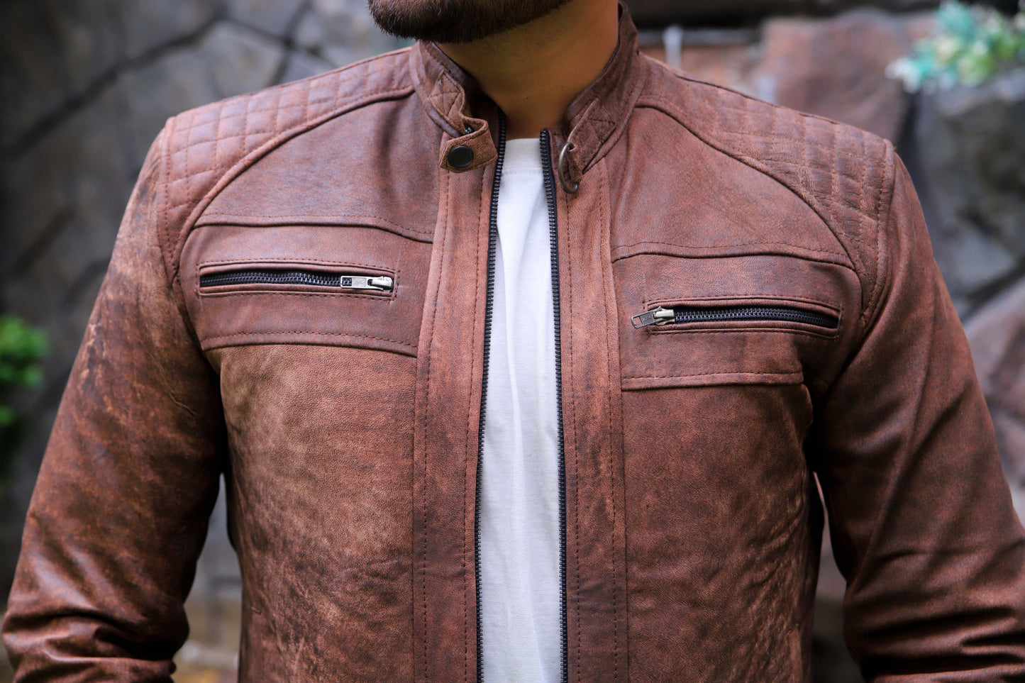 RAHIM YAR KHAN JACKET Men's Leather Jacket, Diamond Style Leather Jacket For Men, Biker Leather Jacket For Men- Distressed Brown