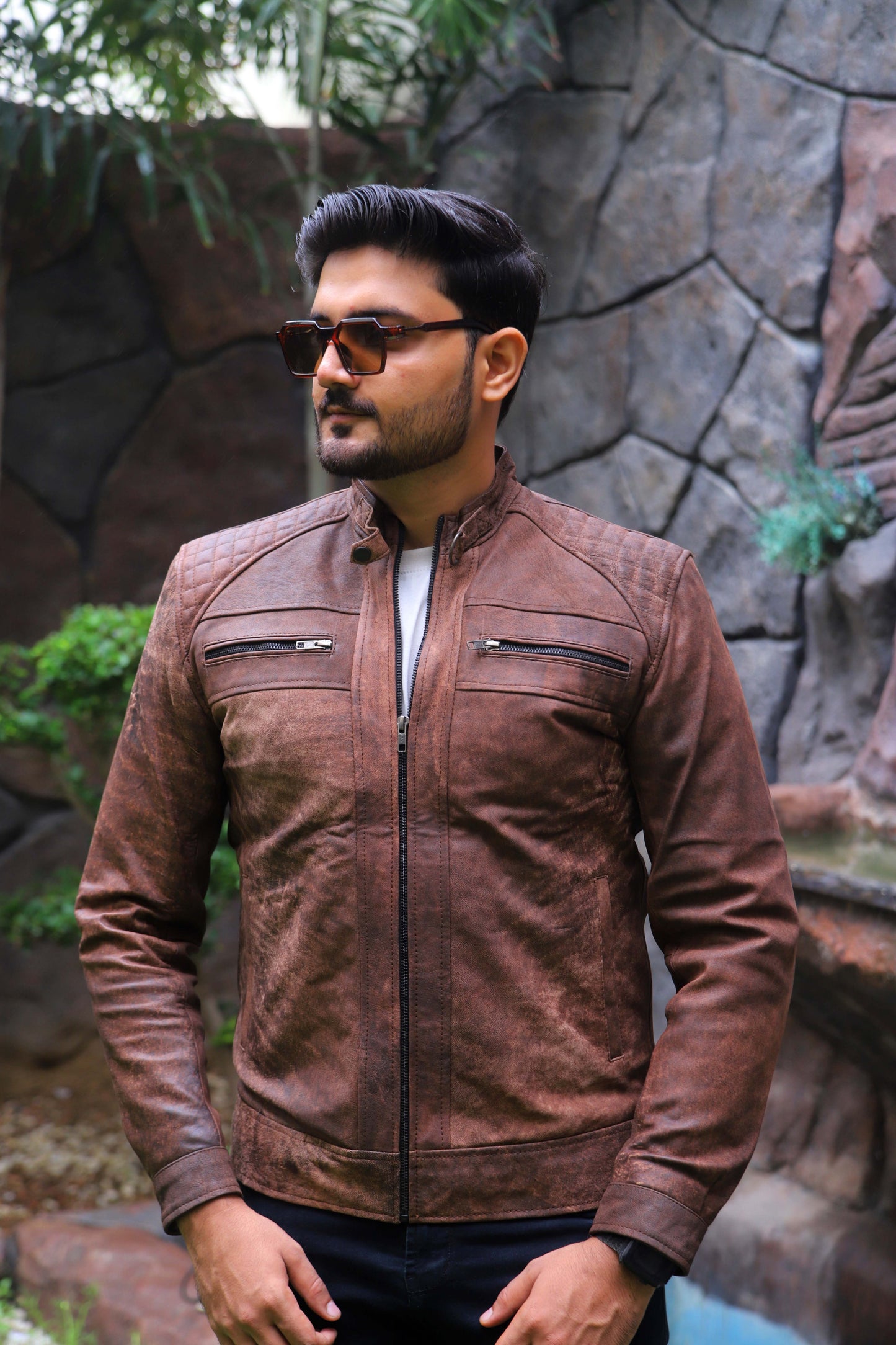 RAHIM YAR KHAN JACKET Men's Leather Jacket, Diamond Style Leather Jacket For Men, Biker Leather Jacket For Men- Distressed Brown