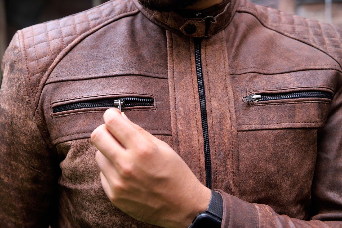 RAHIM YAR KHAN JACKET Men's Leather Jacket, Diamond Style Leather Jacket For Men, Biker Leather Jacket For Men- Distressed Brown