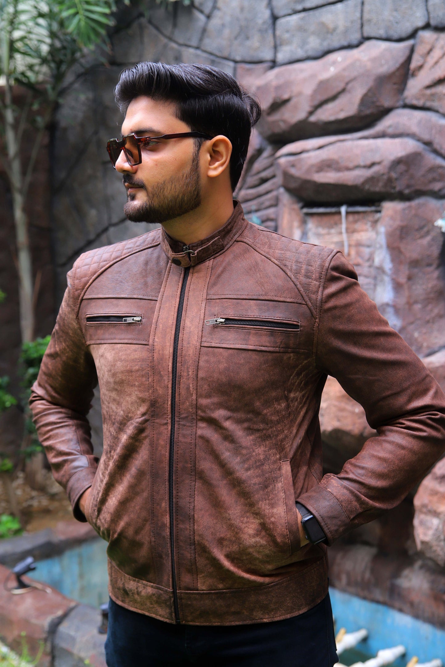 RAHIM YAR KHAN JACKET Men's Leather Jacket, Diamond Style Leather Jacket For Men, Biker Leather Jacket For Men- Distressed Brown