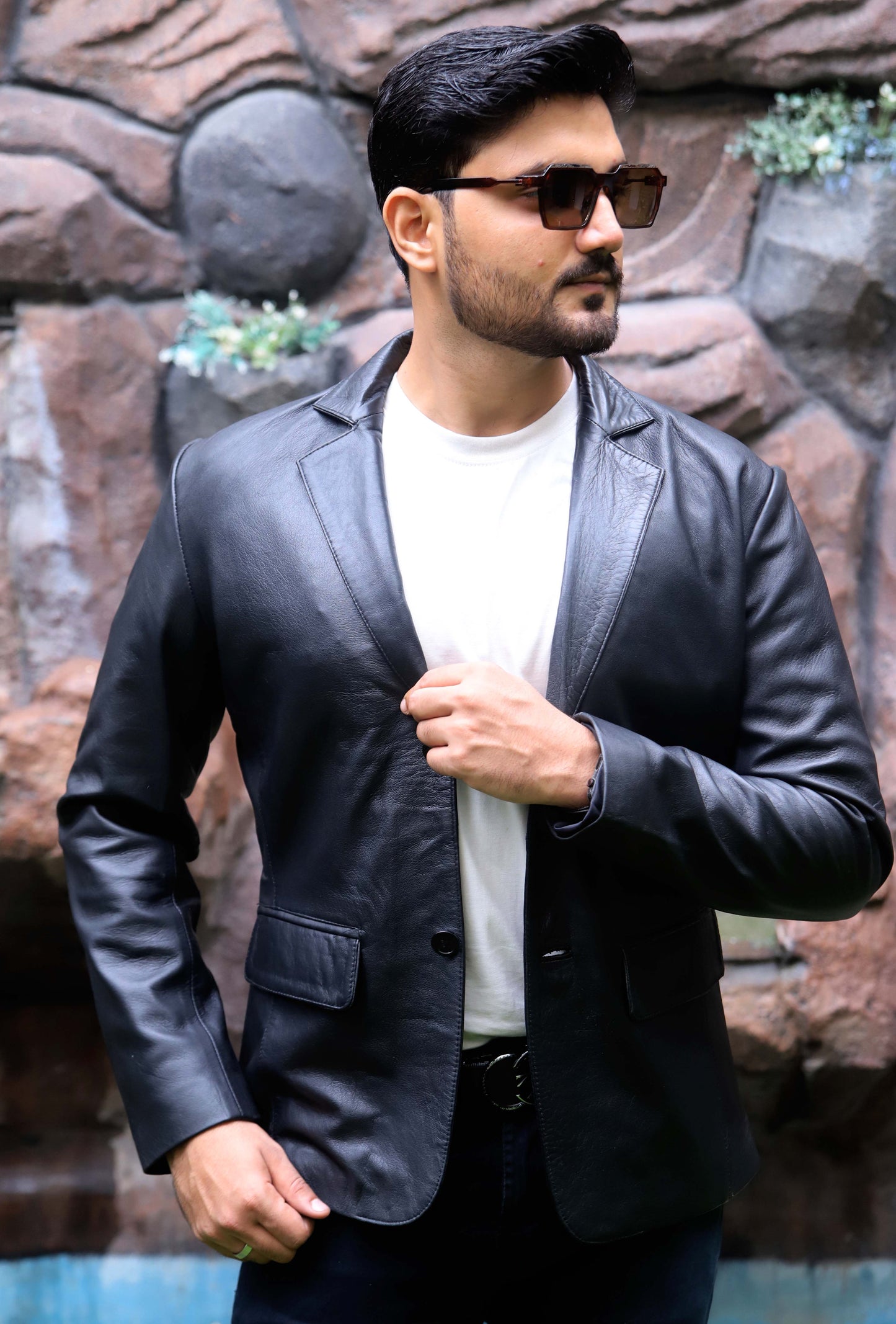 CHINIOT JACKET Men's Black Leather Blazer, Formal Leather Blazer For Men- Black