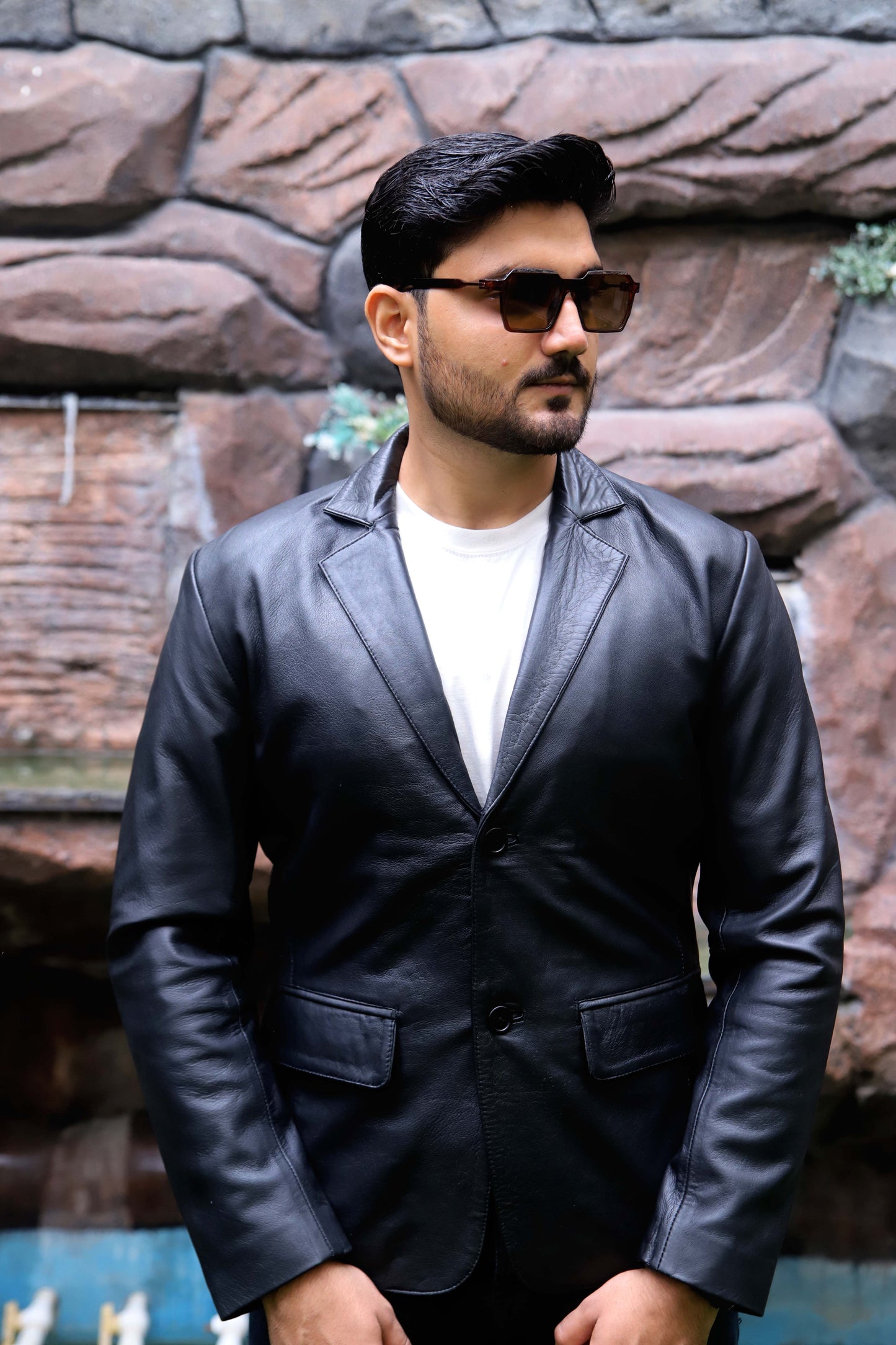 CHINIOT JACKET Men's Black Leather Blazer, Formal Leather Blazer For Men- Black