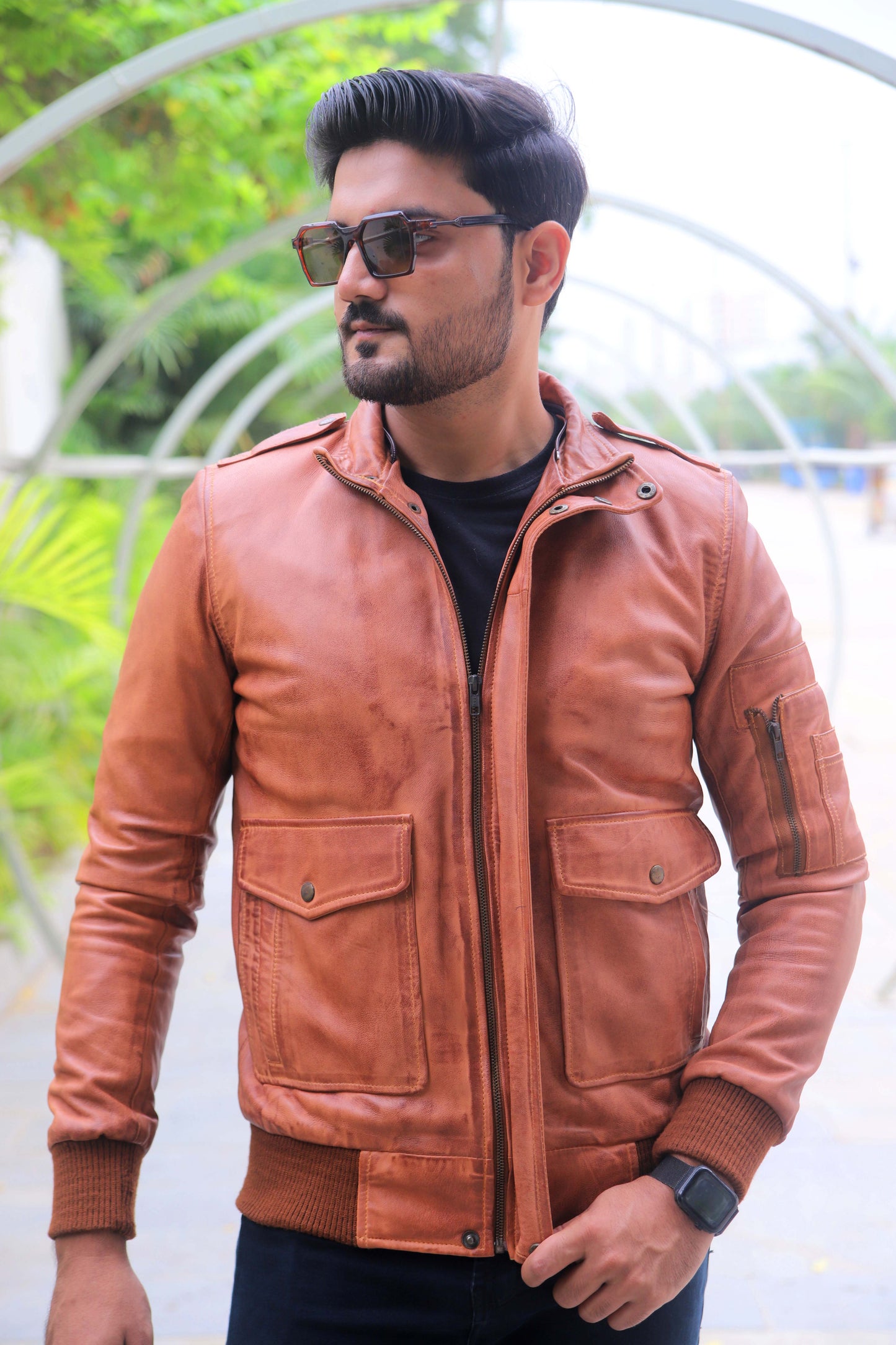 JHELUM JACKET Men's A2 Aviator Bomber Leather Jacket For, Men's Leather Jacket- Distressed Tan