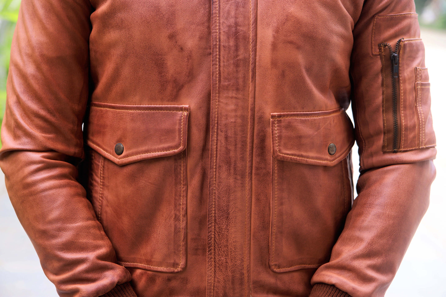 JHELUM JACKET Men's A2 Aviator Bomber Leather Jacket For, Men's Leather Jacket- Distressed Tan