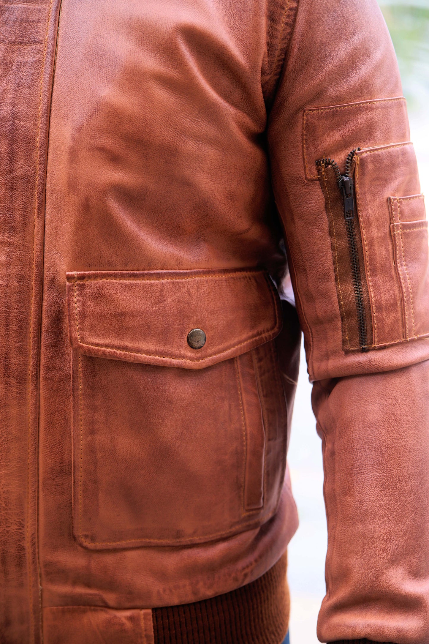 JHELUM JACKET Men's A2 Aviator Bomber Leather Jacket For, Men's Leather Jacket- Distressed Tan
