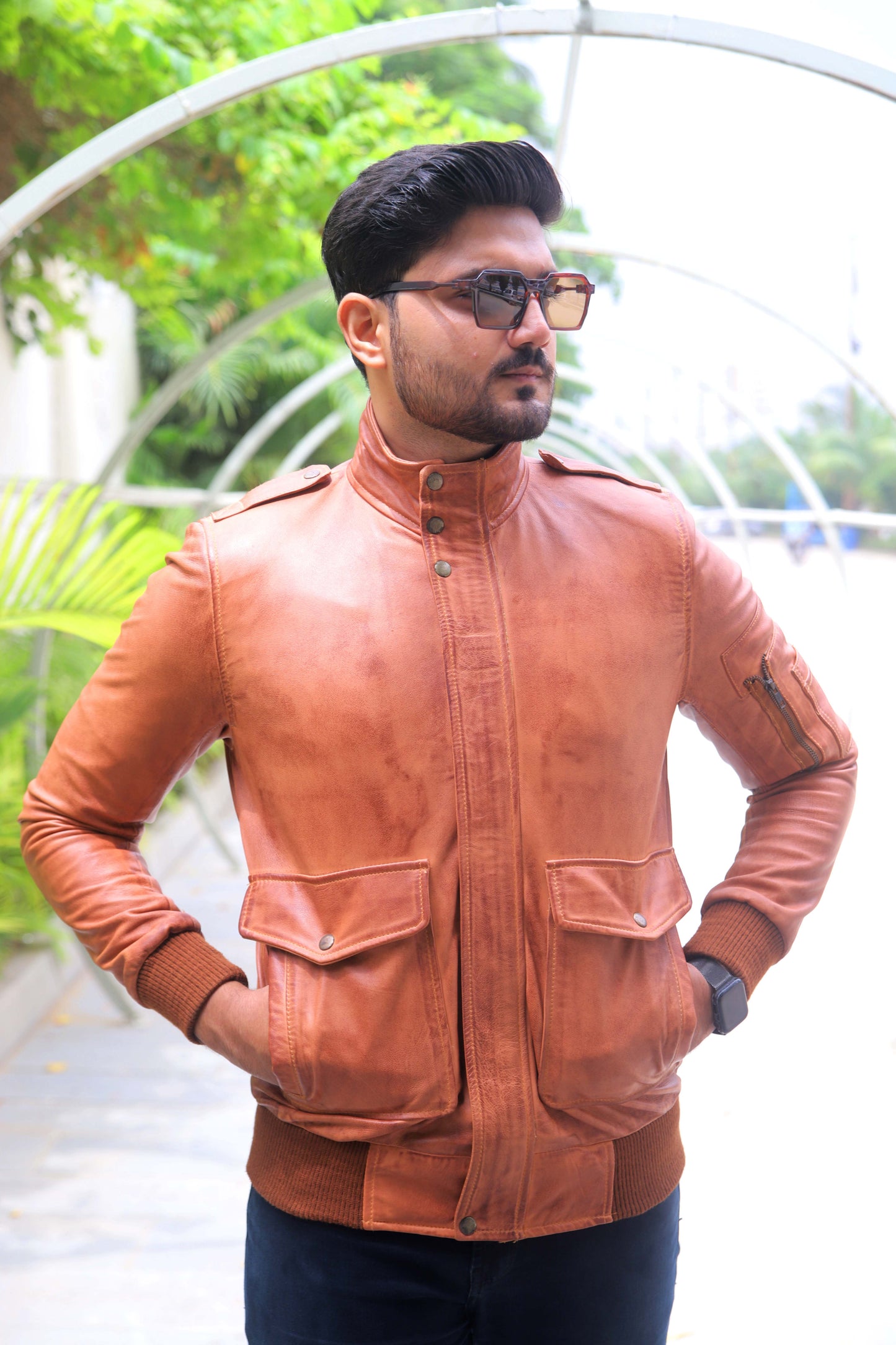 JHELUM JACKET Men's A2 Aviator Bomber Leather Jacket For, Men's Leather Jacket- Distressed Tan