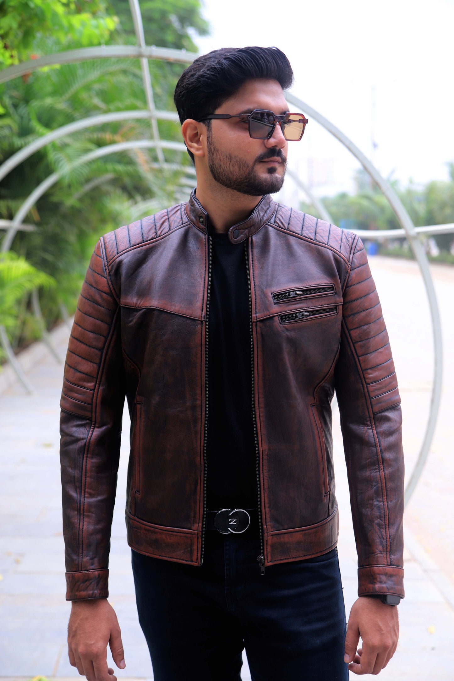 KAMOKE JACKET Men's Distressed Biker Leather Jacket, Vintage Motorcycle Jacket For Men- Vintage Tan
