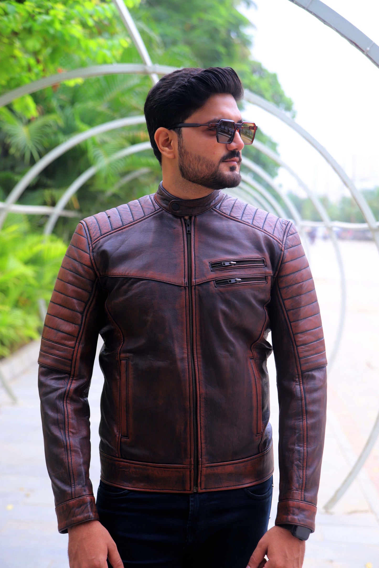 KAMOKE JACKET Men's Distressed Biker Leather Jacket, Vintage Motorcycle Jacket For Men- Vintage Tan