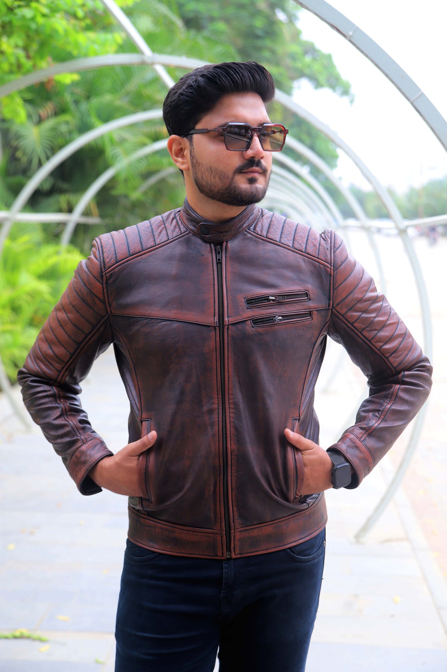 KAMOKE JACKET Men's Distressed Biker Leather Jacket, Vintage Motorcycle Jacket For Men- Vintage Tan
