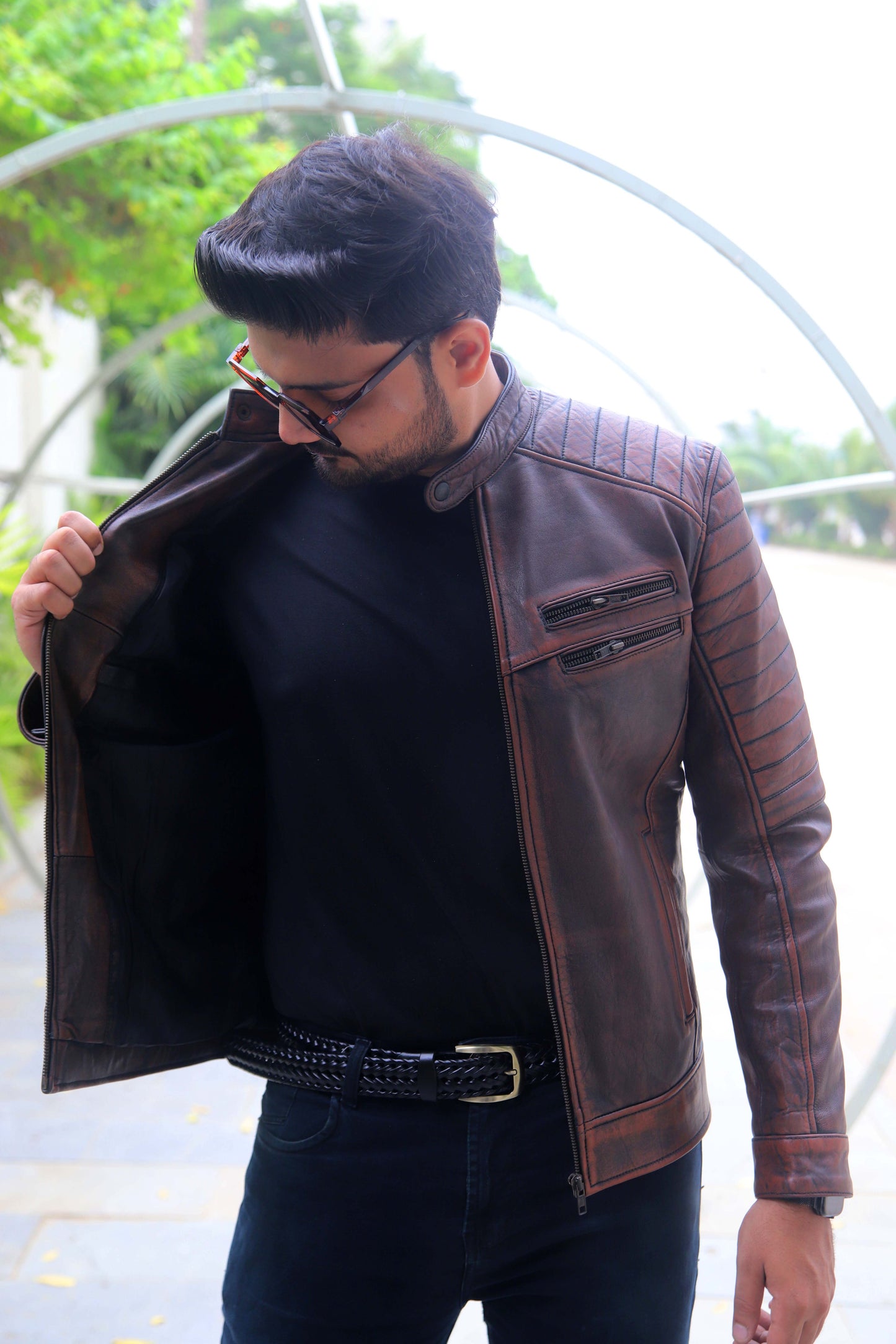 KAMOKE JACKET Men's Distressed Biker Leather Jacket, Vintage Motorcycle Jacket For Men- Vintage Tan