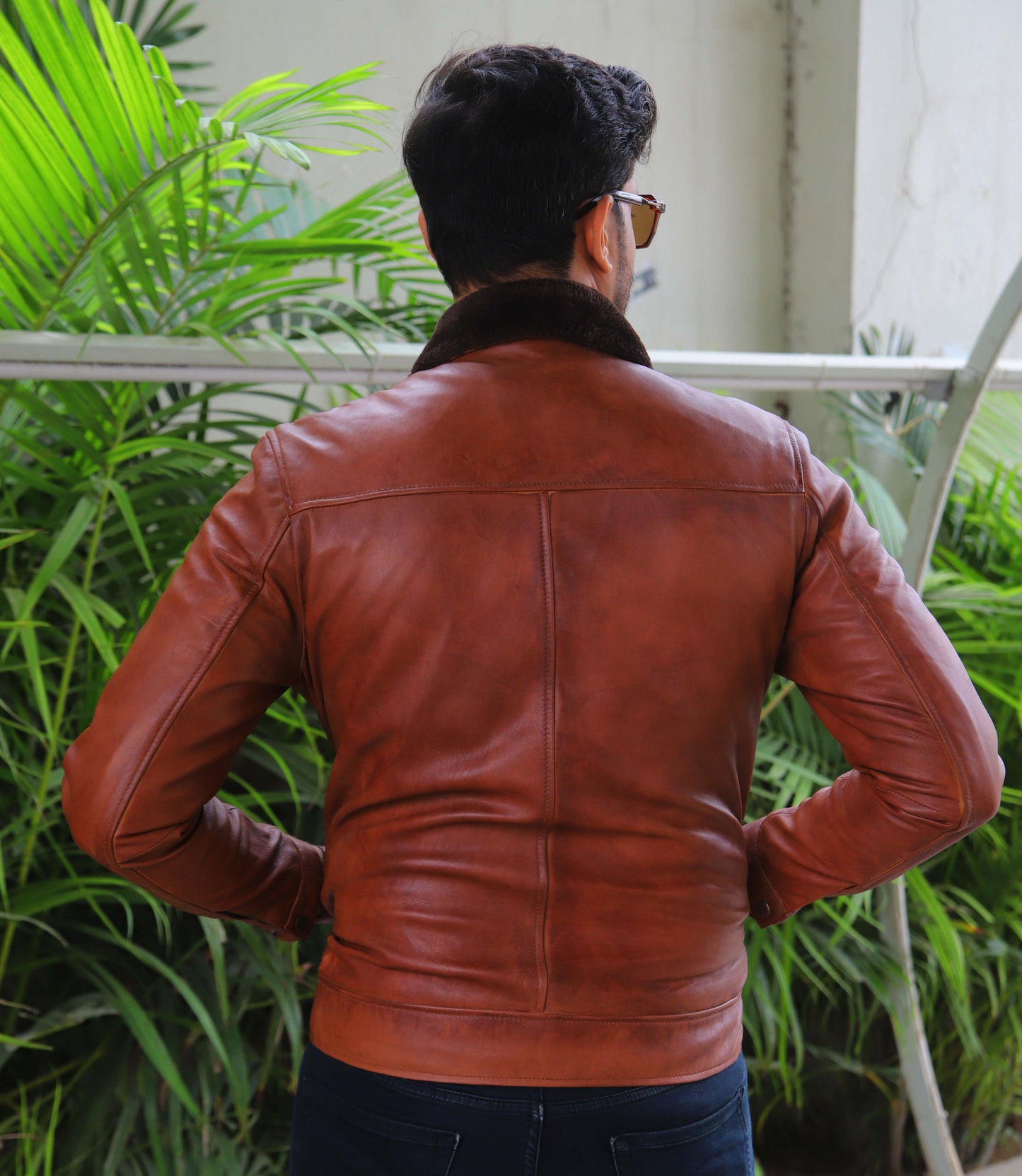 KHANIWAL JACKET Men's Leather Jacket With Fur Collar, Motorcycle Leather Jacket For Men, Casual Street Wear Leather Jacket- Distressed Tan