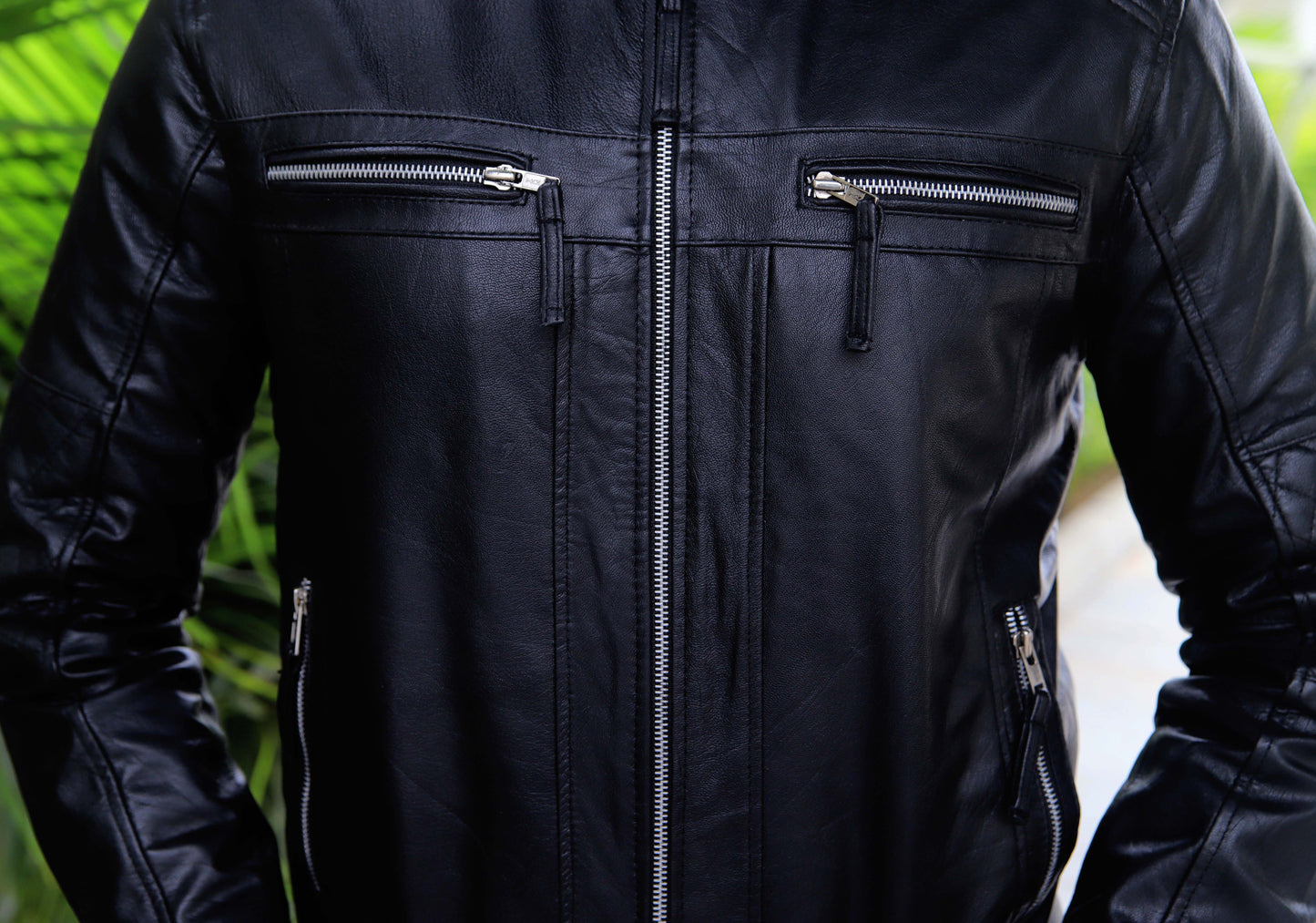 KHANPUR JACKET Men's Leather Jacket, Diamond Style Leather Jacket For Men, Biker Leather Jacket For Men- Jet Black