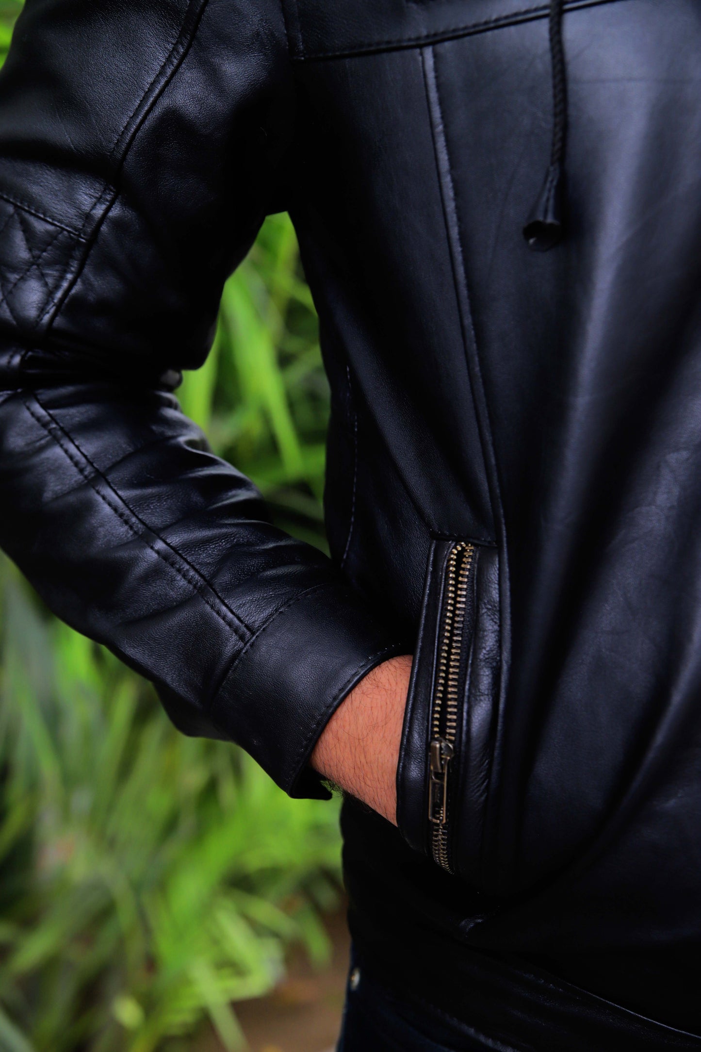 KOHAT JACKET Men's Leather Jacket With Fur Inner & (Removeable Hood), Biker Hooded Leather Jacket For Men- Jet Black