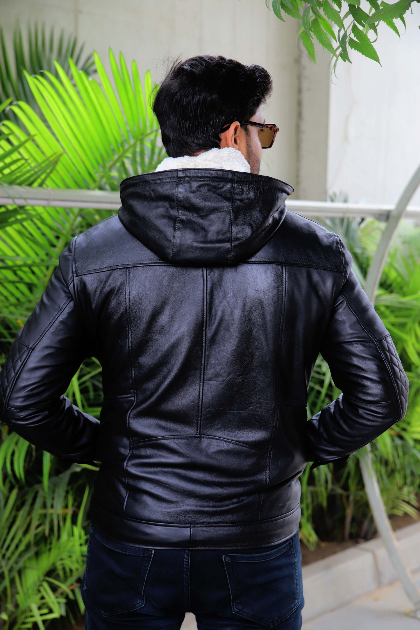 KOHAT JACKET Men's Leather Jacket With Fur Inner & (Removeable Hood), Biker Hooded Leather Jacket For Men- Jet Black
