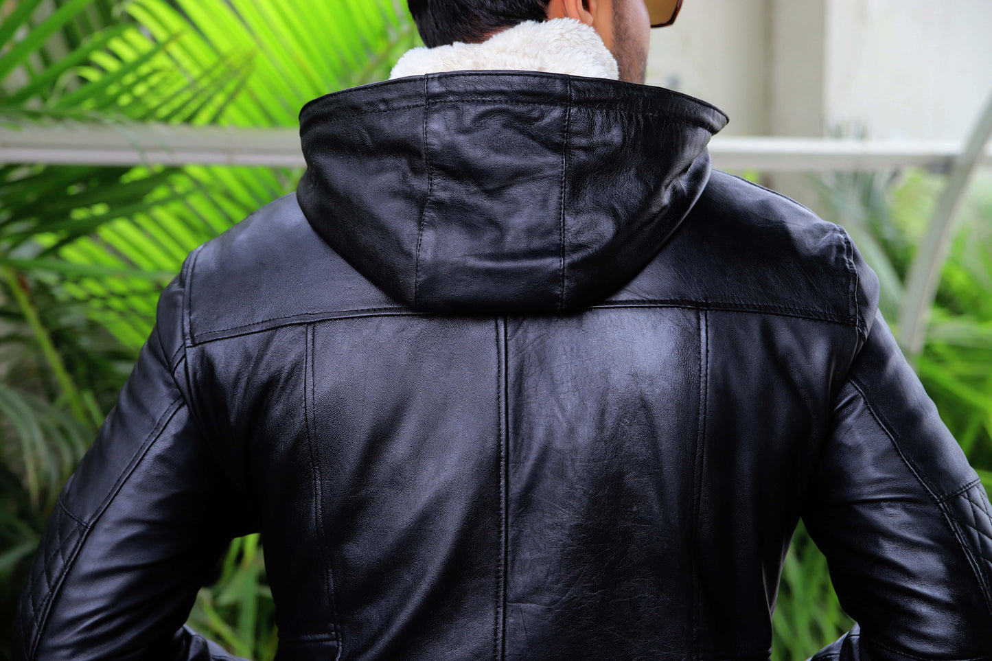 KOHAT JACKET Men's Leather Jacket With Fur Inner & (Removeable Hood), Biker Hooded Leather Jacket For Men- Jet Black