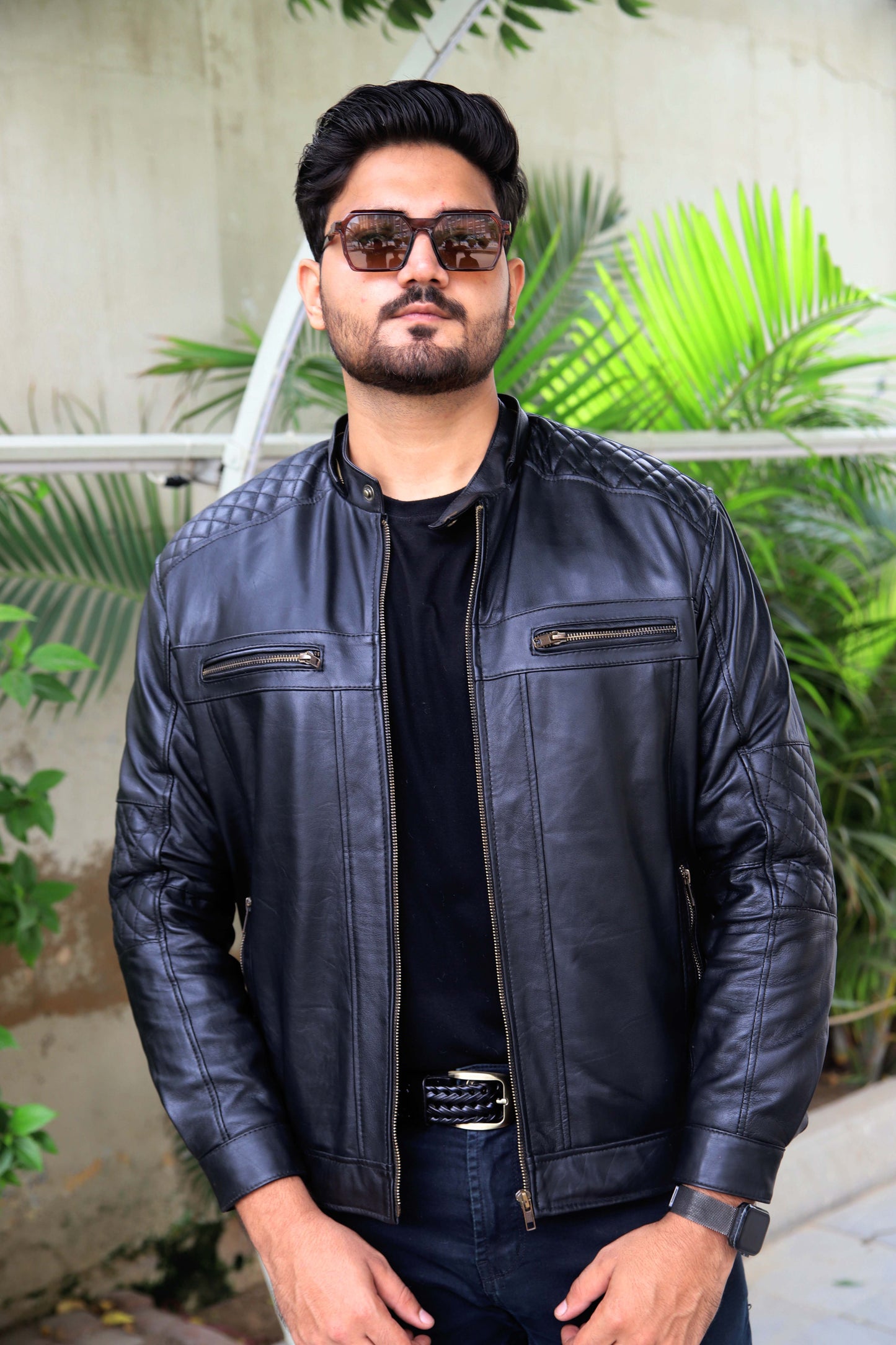 KOHAT JACKET Men's Leather Jacket With Fur Inner & (Removeable Hood), Biker Hooded Leather Jacket For Men- Jet Black