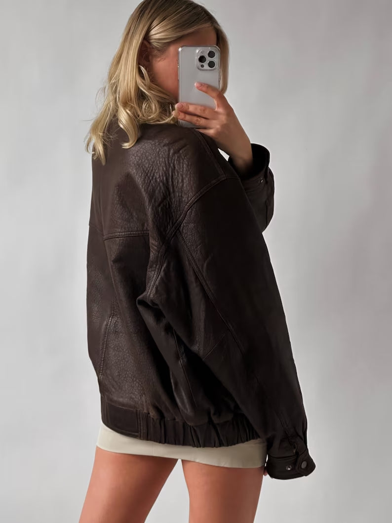 TANDO JAM JACKET Genuine Leather Oversize Jacket For Women