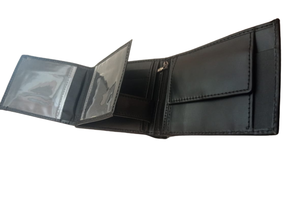 MULTAN WALLET Modern Leather Wallet Tri-Fold Leather Wallet Standard Size Jet Black