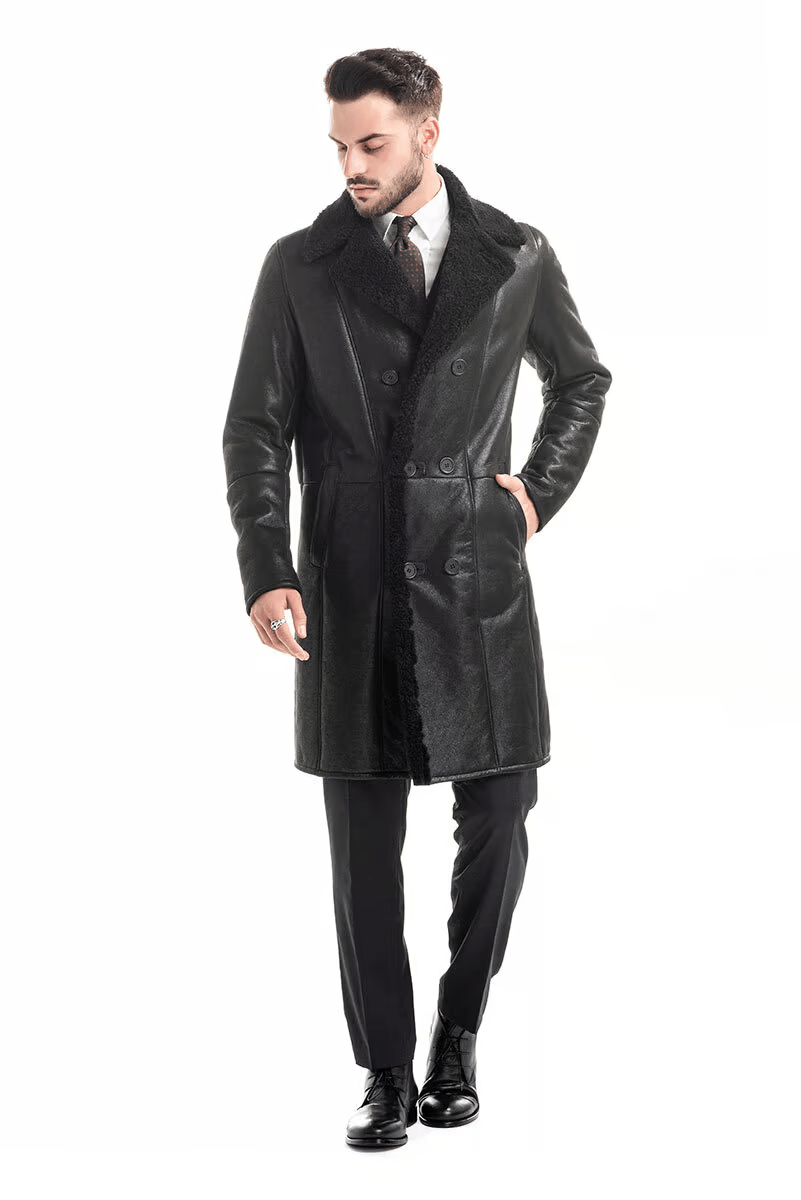 SWABI JACKET Genuine Leather Trench Style Long Coat For Men