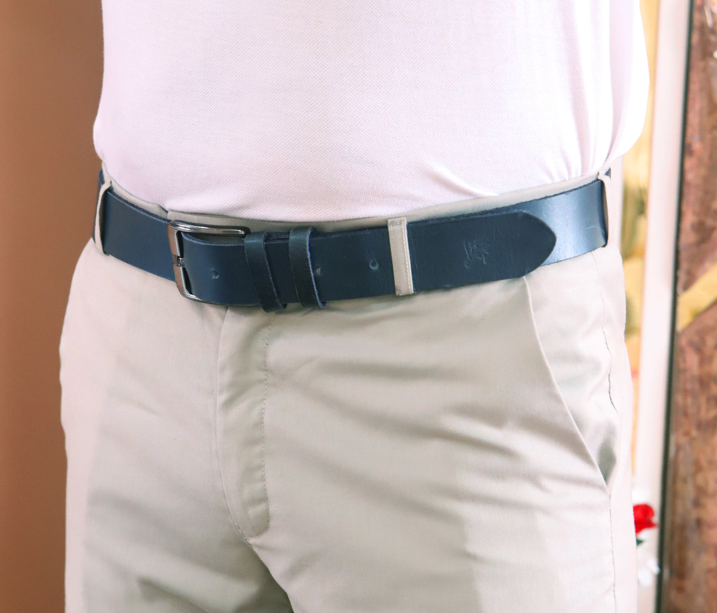 MIANWALI BELT Genuine Vintage Leather Belt in One Piece - Vintage Blue