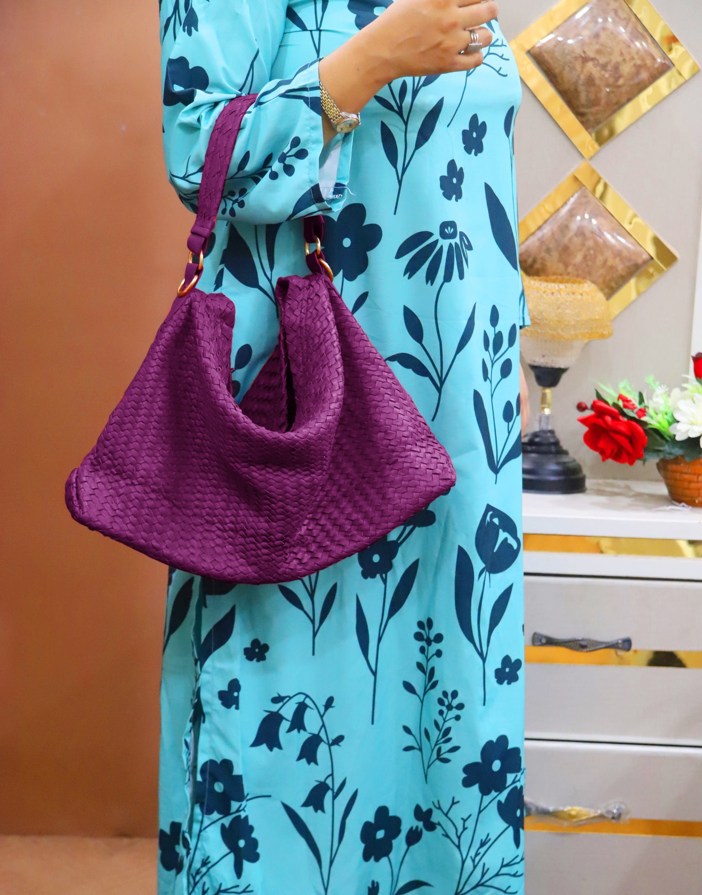 FAISALABAD BAG Handwoven Genuine Leather Ladies Tote Bag, Women's Hobo Bag And Shoulder Bag-Burgundy