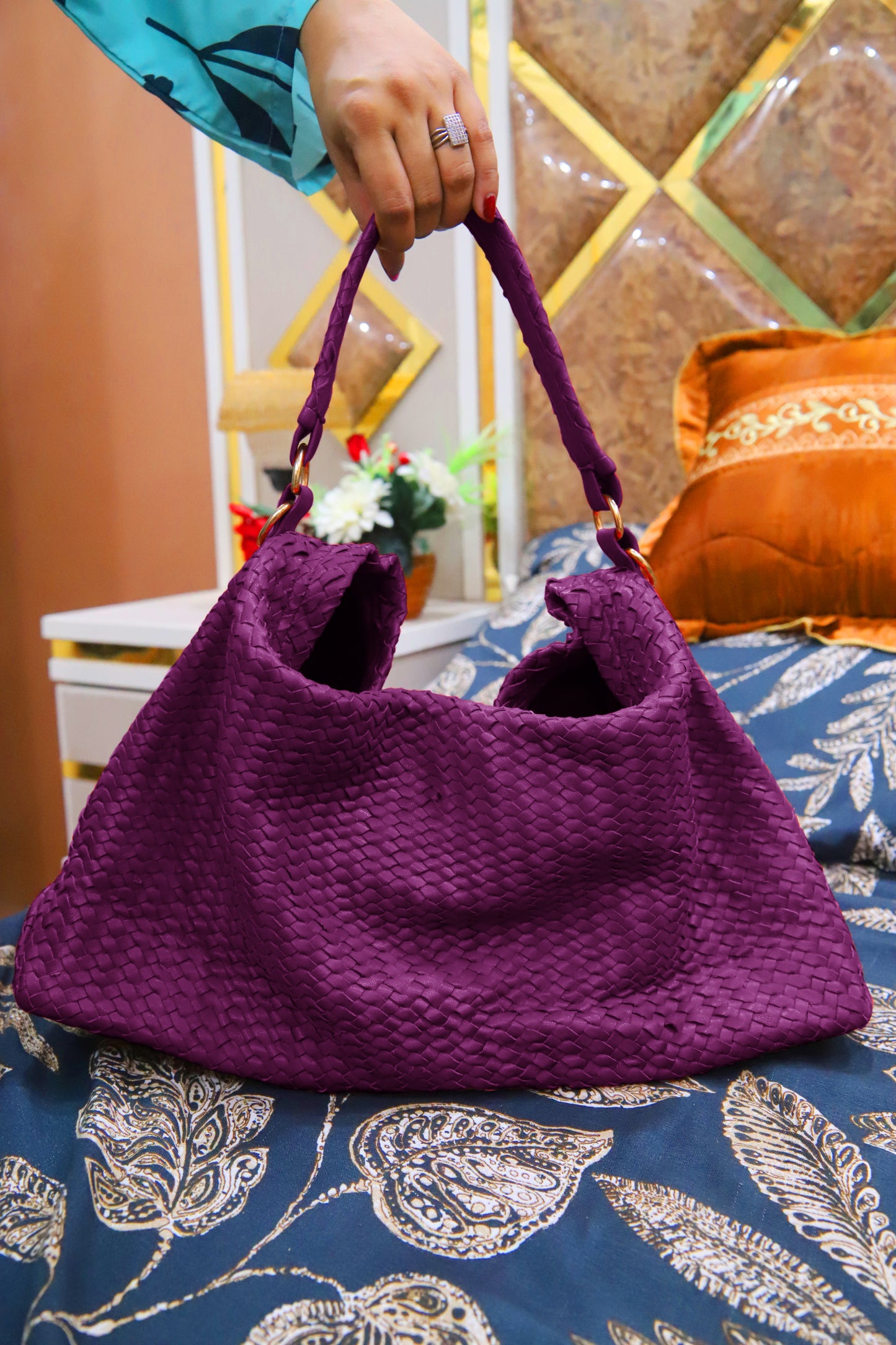 FAISALABAD BAG Handwoven Genuine Leather Ladies Tote Bag, Women's Hobo Bag And Shoulder Bag-Burgundy