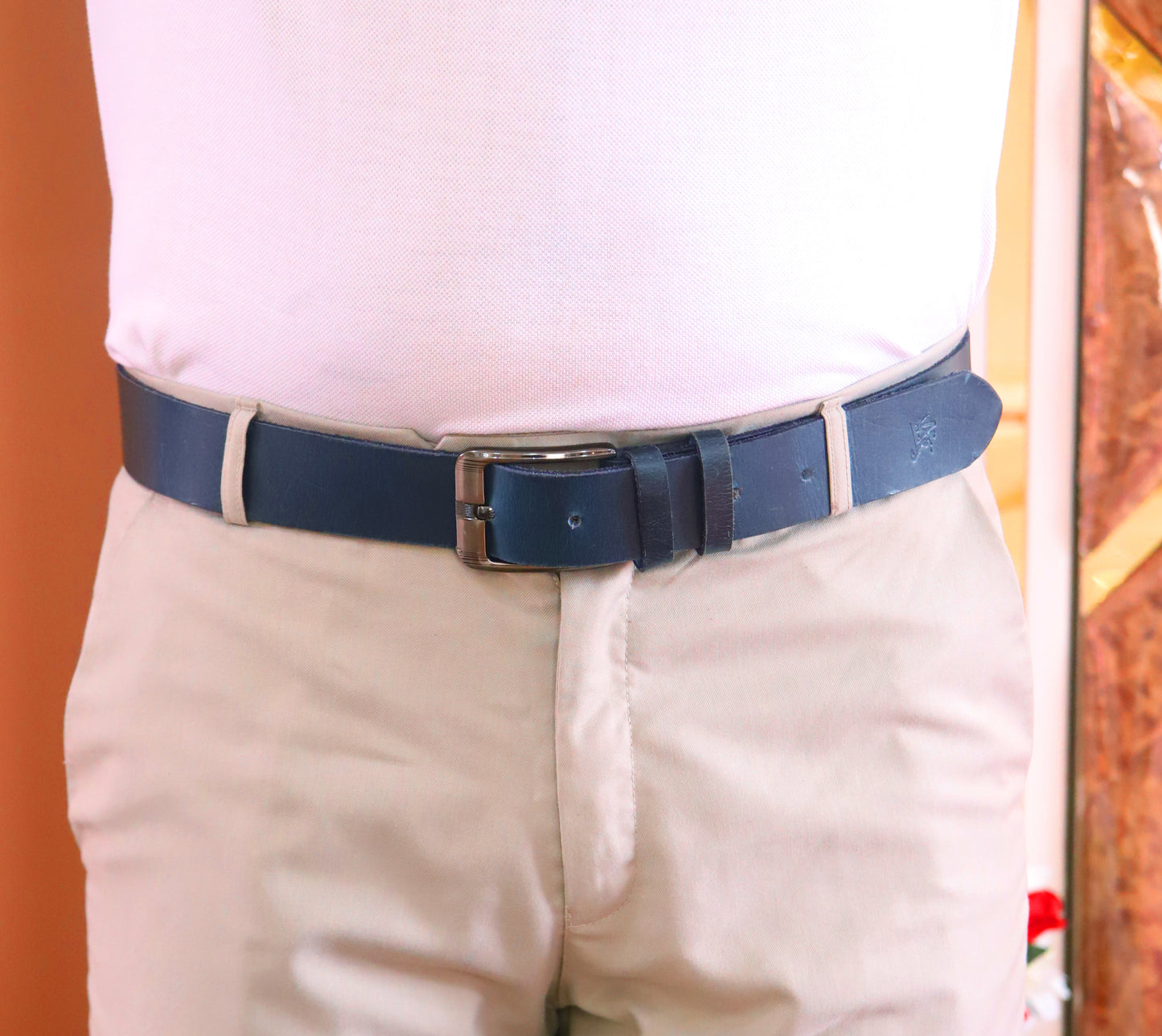 MIANWALI BELT Genuine Vintage Leather Belt in One Piece - Vintage Blue