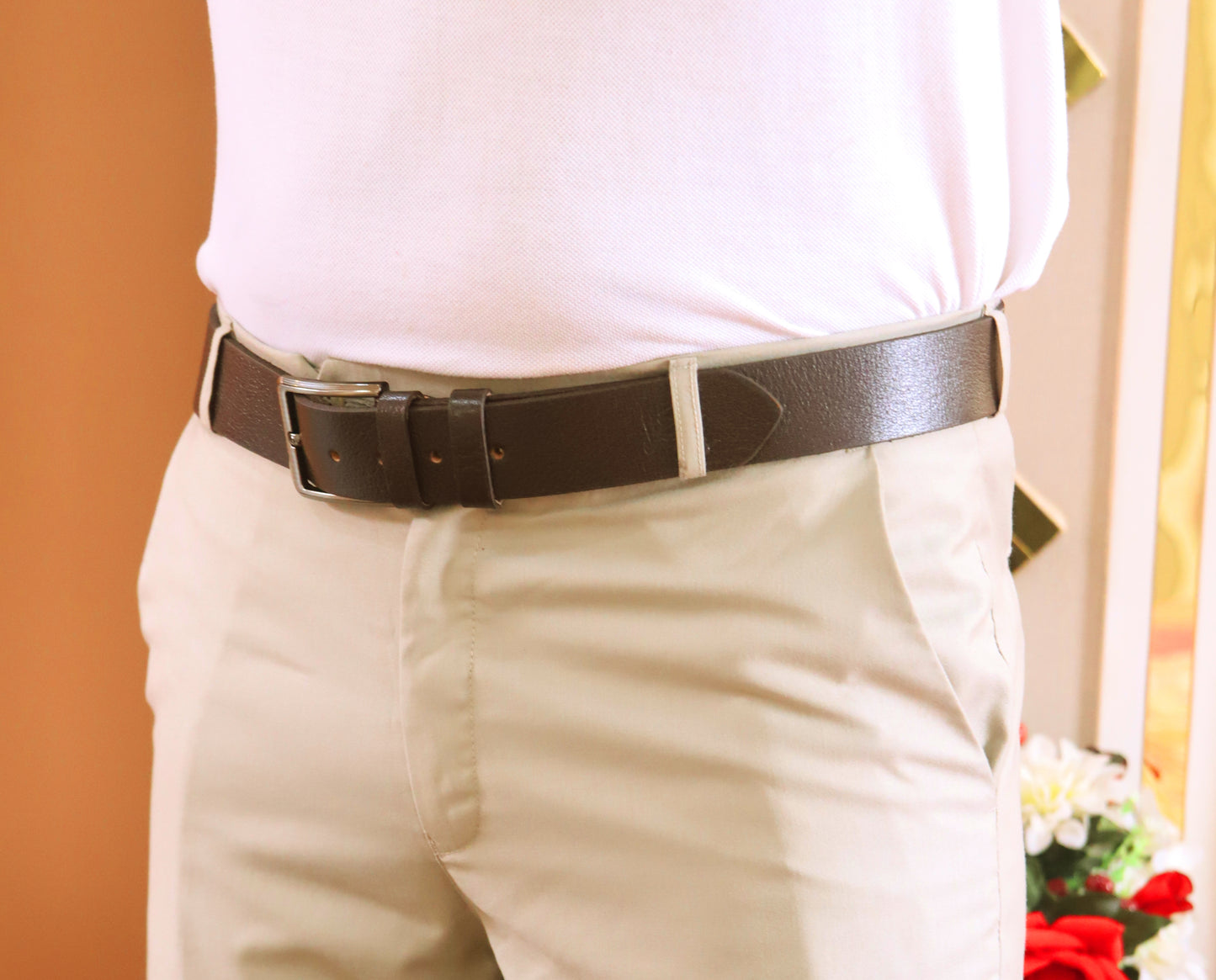 QUETTA BELT Genuine Natural Milled Leather Belt in One Piece - Brown