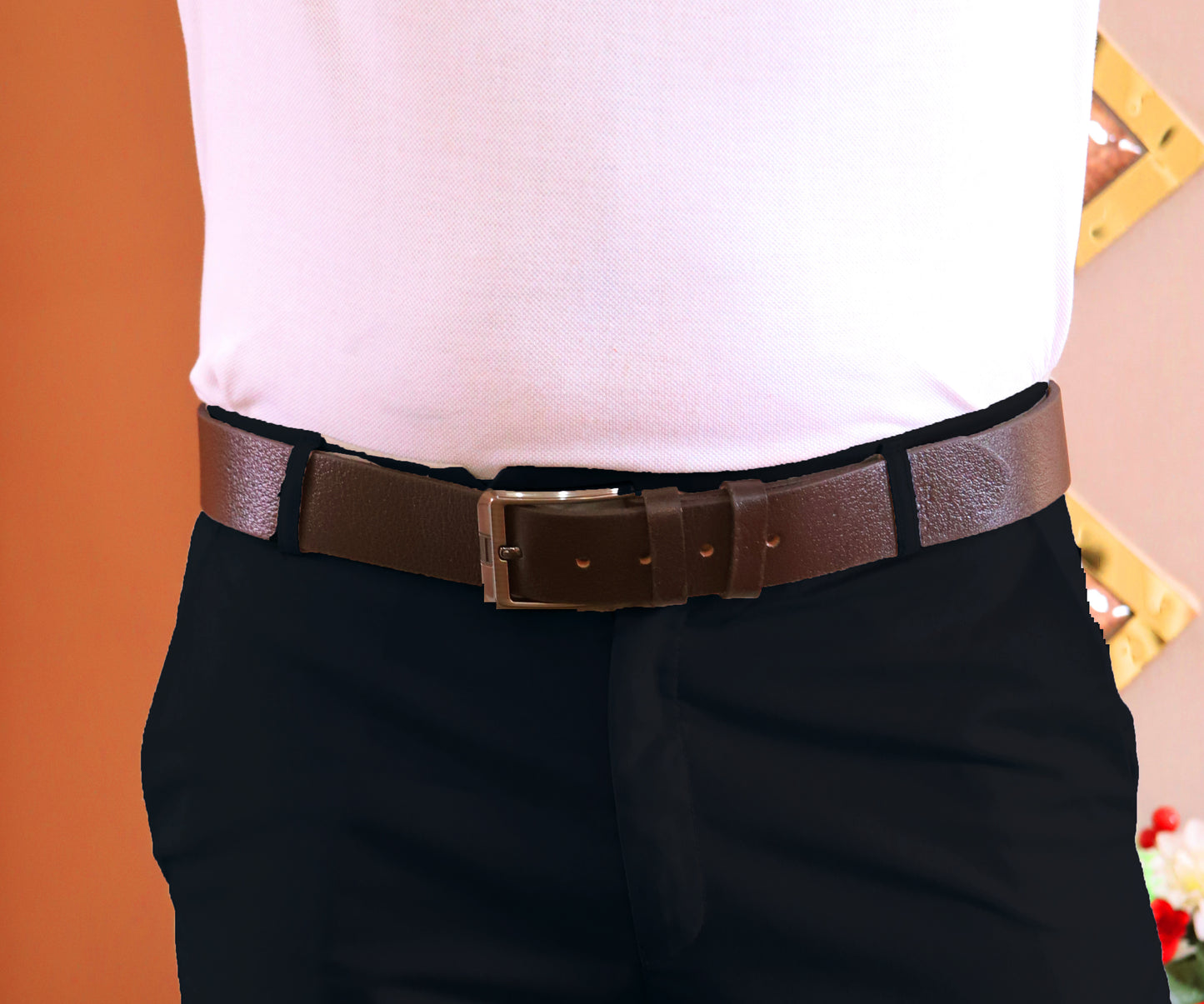 QUETTA BELT Genuine Natural Milled Leather Belt in One Piece - Brown