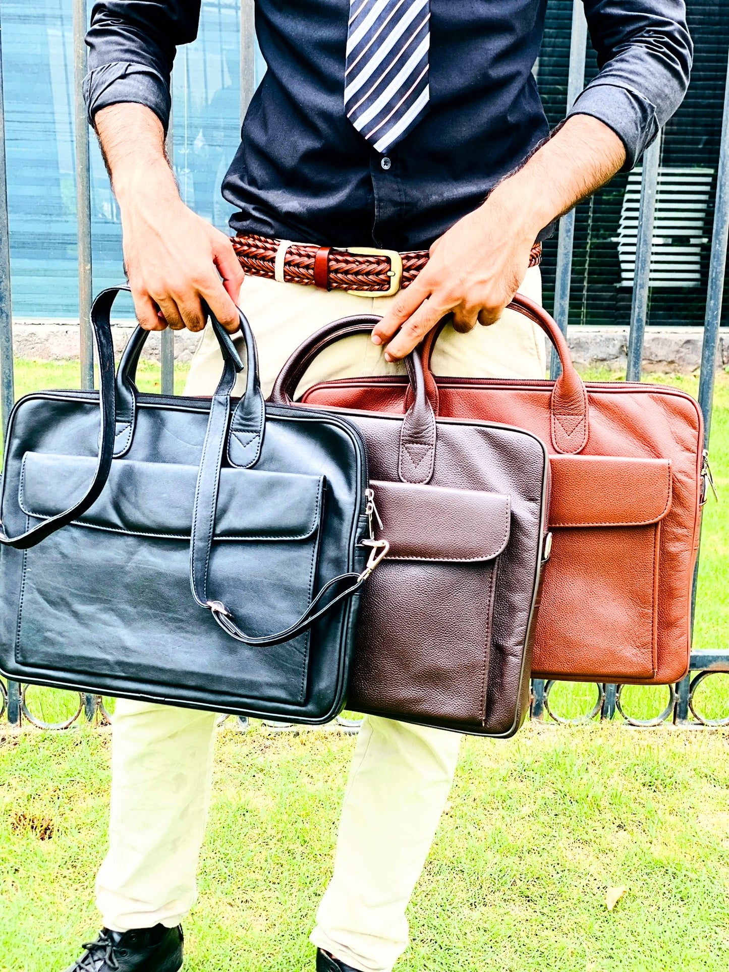 SWABI BAG Genuine Leather Laptop Ultra Slim Bag - Tan-16" Laptop