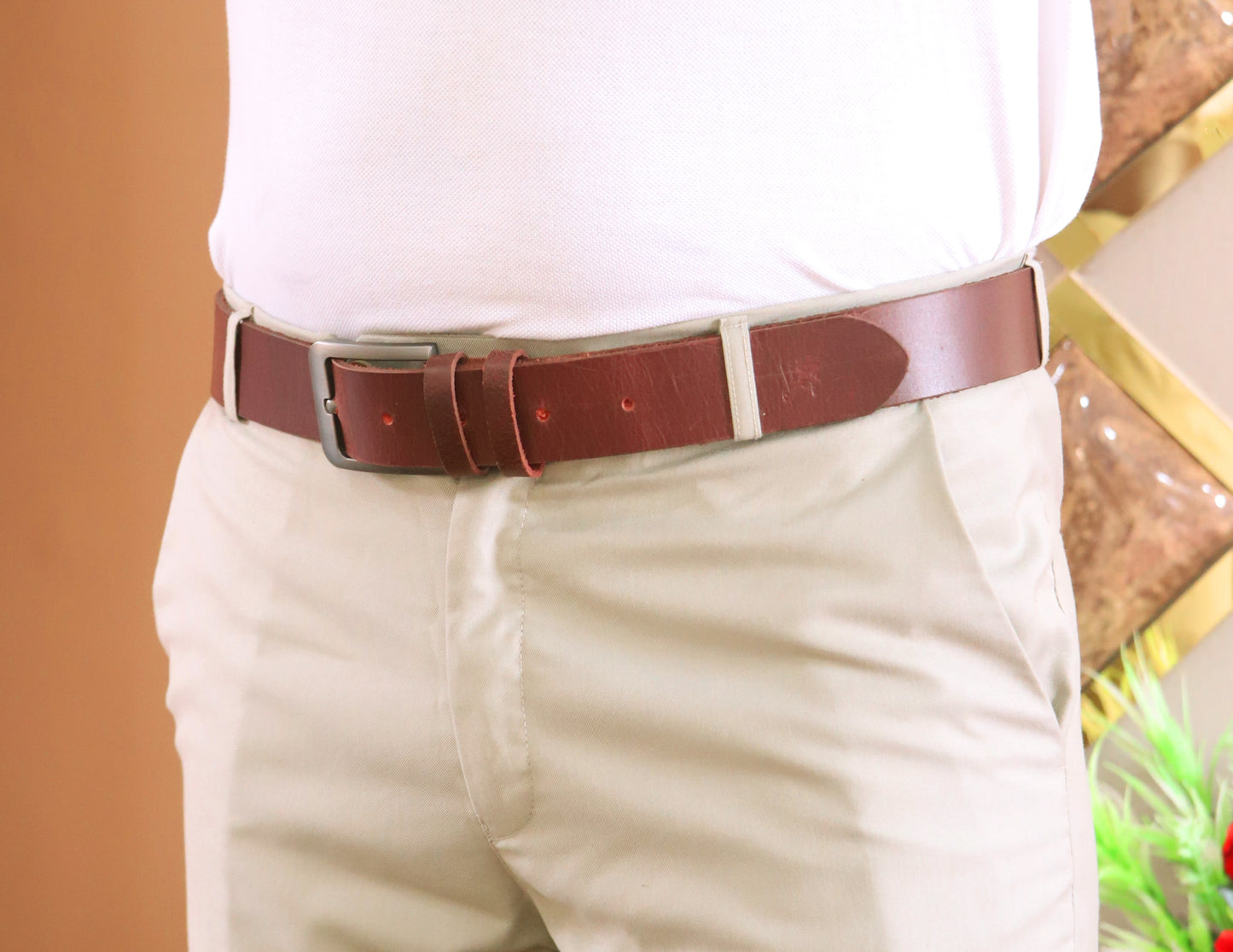 BAHAWALPUR BELT Genuine Vintage Leather Belt in One Piece - Vintage Burgundy