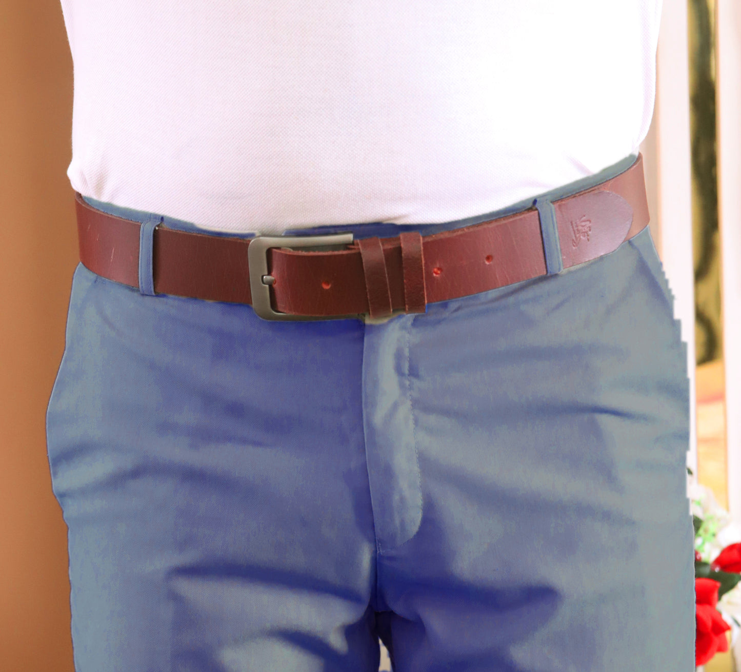 BAHAWALPUR BELT Genuine Vintage Leather Belt in One Piece - Vintage Burgundy